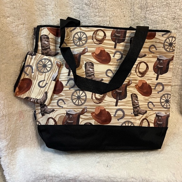 Western Themed Tote Bag - Black and Brown - Picture 1 of 6